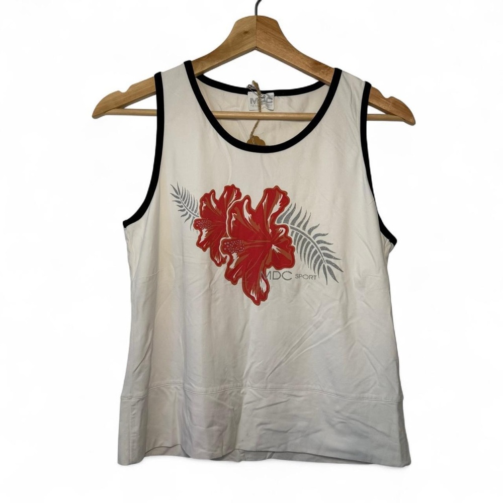 90s MDC Sport White Tank with Red Floral Design